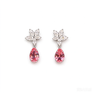 Atelier Gemstone 4 Carat Pear Cut Lab Grown Padpracha Earrings in 925 Sterling Silver
