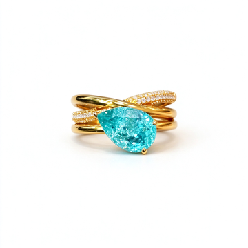 Atelier Gemstone 5 Carat Pear Shaped Lab Grown Paraiba Ring in 925 Sterling Silver