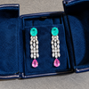 Atelier Gemstone 7.9 Carat Oval Cut Lab Grown Paraiba & 3.2 Carat Pear Cut Pink Sapphire Earrings in 925 Sterling Silver