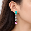 Atelier Gemstone 7.9 Carat Oval Cut Lab Grown Paraiba & 3.2 Carat Pear Cut Pink Sapphire Earrings in 925 Sterling Silver