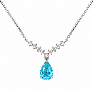 Atelier Gemstone 3.5 Carat Pear Cut Lab Grown Paraiba Pendant Necklace in 925 Sterling Silver