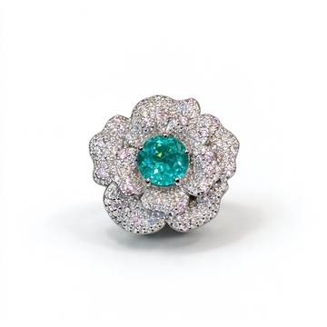 Atelier Gemstone 3.88 Carat Round Cut Lab Grown Paraiba Ring in 925 Sterling Silver