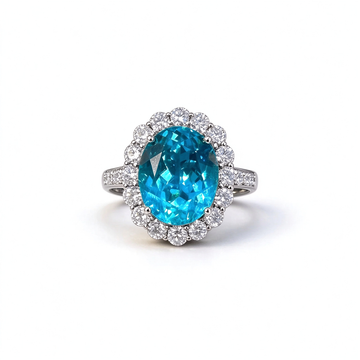Atelier Gemstone 8.78 Carat Oval Cut Lab-Grown Paraiba Ring with 1.22 Carat Side Diamonds in 18K White Gold