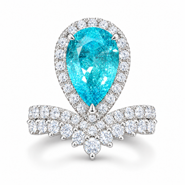 Atelier Gemstone 5.6 Carat Pear Cut Lab-Grown Paraiba Ring with 1.03 Carat Side Diamonds in 18K White Gold