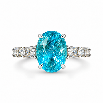 Atelier Gemstone 5.17 Carat Oval Cut Lab-Grown Paraiba Ring with 0.52 Carat Side Diamonds in Platinum