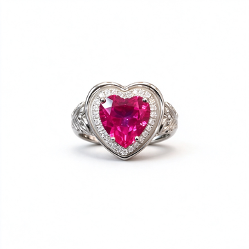 Atelier Gemstone 4.7 Carat Heart Cut Lab Grown Pink Sapphire Halo Ring in 925 Sterling Silver