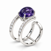 Atelier Gemstone 6.2 Carat Oval Cabochon Lab Grown Purple Sapphire Halo Adjustable Ring in 925 Sterling Silver