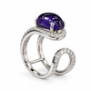 Atelier Gemstone 6.2 Carat Oval Cabochon Lab Grown Purple Sapphire Halo Adjustable Ring in 925 Sterling Silver
