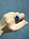 Atelier Gemstone 6.2 Carat Oval Cabochon Lab Grown Purple Sapphire Halo Adjustable Ring in 925 Sterling Silver