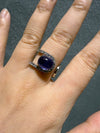 Atelier Gemstone 6.2 Carat Oval Cabochon Lab Grown Purple Sapphire Halo Adjustable Ring in 925 Sterling Silver