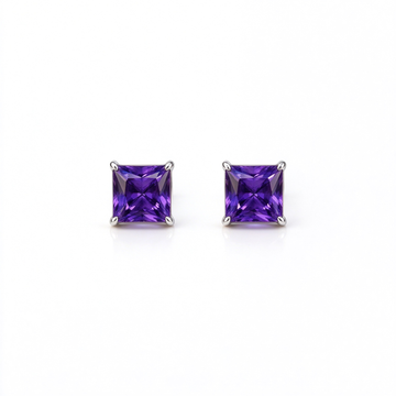Atelier Gemstone 1.68 Carat Square Cut Lab Grown Purple Sapphire Earrings in 925 Sterling Silver