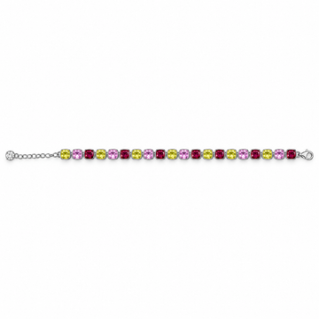 Atelier Gemstone 15.5 Carat Cushion Cut Lab Grown Rainbow Multi Gemstone Tennis Bracelet in 925 Sterling Silver