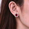 Atelier Gemstone 5.8 Carat Emerald Cut Lab Grown Ruby Earrings in 925 Sterling Silver