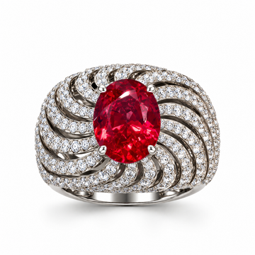 Atelier Gemstone 4.3 Carat Oval Cut Lab Grown Ruby Statement Halo Ring in 925 Sterling Silver