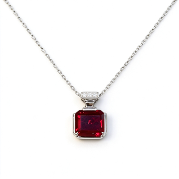 Atelier Gemstone 4 Carat Emerald Cut Lab Grown Ruby Pendant Necklace in 925 Sterling Silver