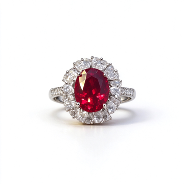 Atelier Gemstone 3.62 Carat Oval Cut Lab-Grown Ruby Ring with 1.3 Carat Side Diamonds in Platinum
