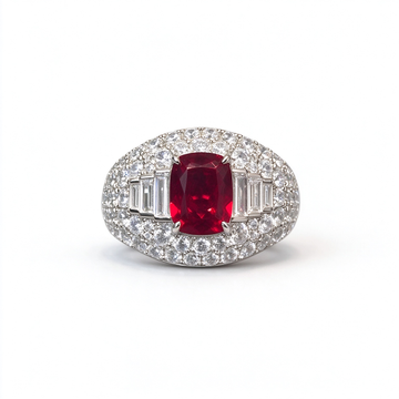Atelier Gemstone 2.68 Carat Cushion Cut Lab Grown Ruby Halo Ring in 925 Sterling Silver