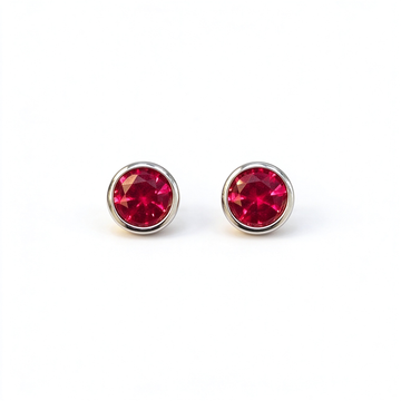 Atelier Gemstone 2.06 Carat Round Cut Lab Grown Ruby Earrings in 925 Sterling Silver