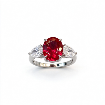 Atelier Gemstone 3.1 Carat Oval Cut Lab Grown Ruby Ring in 925 Sterling Silver
