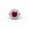 Atelier Gemstone 3.5 Carat Round Cut Lab Grown Ruby Halo Ring in 925 Sterling Silver