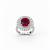 Atelier Gemstone 3.5 Carat Round Cut Lab Grown Ruby Halo Ring in 925 Sterling Silver