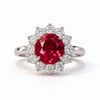 Atelier Gemstone 2.4 Carat Round Cut Lab-Grown Diana Ruby Ring with 0.825 Carat Side Diamonds in 9K White Gold