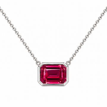 Atelier Gemstone 4 Carat Emerald Cut Lab Grown Ruby Pendant Necklace in 925 Sterling Silver