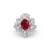 Atelier Gemstone 2.1 Carat Oval Cut Lab Grown Ruby Halo Statement Ring in 925 Sterling Silver