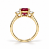 Atelier Gemstone 1.03 Carat Oval Cut Lab-Grown Ruby Ring with 0.24 Carat Side Diamonds in 9K Yellow Gold