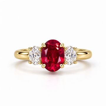 Atelier Gemstone 1.03 Carat Oval Cut Lab-Grown Ruby Ring with 0.24 Carat Side Diamonds in 9K Yellow Gold