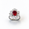 Atelier Gemstone 2.1 Carat Oval Cut Lab Grown Ruby Halo Statement Ring in 925 Sterling Silver