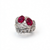 Atelier Gemstone 3.2 Carat Two-Stone Oval Cut Lab Grown Ruby Leaf Statement Ring in 925 Sterling Silver