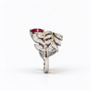 Atelier Gemstone 3.2 Carat Two-Stone Oval Cut Lab Grown Ruby Leaf Statement Ring in 925 Sterling Silver