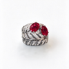 Atelier Gemstone 3.2 Carat Two-Stone Oval Cut Lab Grown Ruby Leaf Statement Ring in 925 Sterling Silver