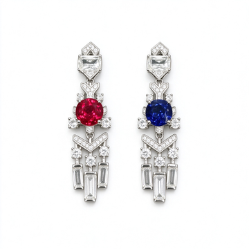 Atelier Gemstone 3.1 Carat Round Cut Lab Grown Ruby & Blue Sapphire Earrings in 925 Sterling Silver