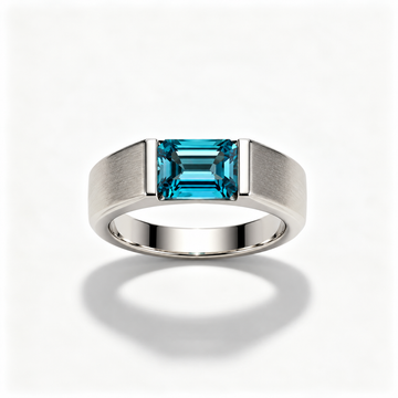 Atelier Gemstone 2.06 Carat Emerald Cut Lagoon Blue Sapphire Men's Ring in 925 Sterling Silver