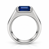 Atelier Gemstone 4.2 Carat Rectangular Cut Blue Sapphire Men's Ring in 925 Sterling Silver