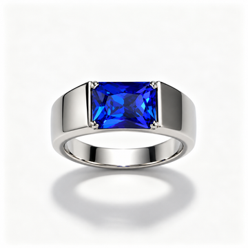 Atelier Gemstone 4.2 Carat Rectangular Cut Blue Sapphire Men's Ring in 925 Sterling Silver