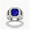 Atelier Gemstone 7 Carat Octagonal Cut Blue Sapphire Men's Ring in 925 Sterling Silver