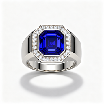 Atelier Gemstone 7 Carat Octagonal Cut Blue Sapphire Men's Ring in 925 Sterling Silver