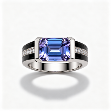 Atelier Gemstone 5.05 Carat Emerald Cut Color-Changing Sapphire Men's Ring in 925 Sterling Silver