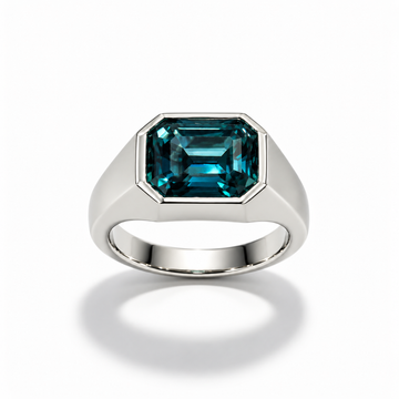 Atelier Gemstone 5.56 Carat Emerald Cut Lagoon Blue Sapphire Men's Ring in 925 Sterling Silver