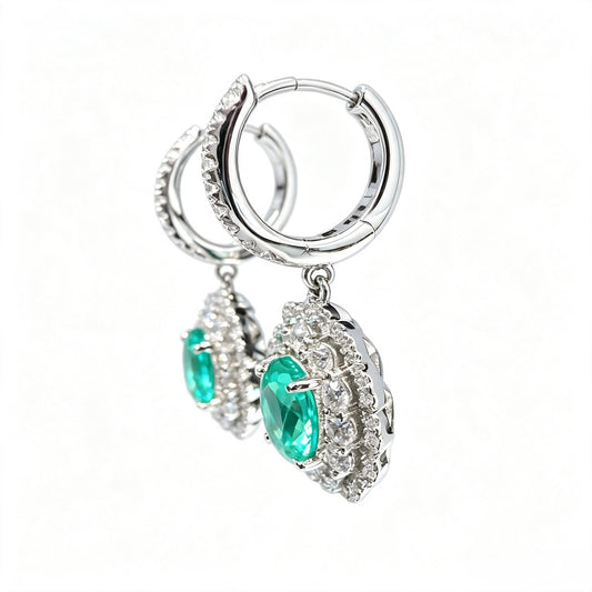 Atelier Gemstone 3 Carat Oval Cut Lab Grown Paraiba Huggies Earring,1.5ct each piece in 925 Sterling Silver