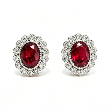 Atelier Gemstone 3 Carat Oval Cut Lab Grown Ruby Earring,1.5ct each piece in 925 Sterling Silver