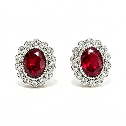 Atelier Gemstone 3 Carat Oval Cut Lab Grown Ruby Earring,1.5ct each piece in 925 Sterling Silver