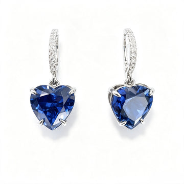 Atelier Gemstone 4 Carat Heart Shape Lab Grown Sapphire Huggies Earring,2ct each piece in 925 Sterling Silver