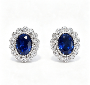 Atelier Gemstone 3 Carat Oval Cut Lab Grown Sapphire Earring,1.5ct each piece in 925 Sterling Silver