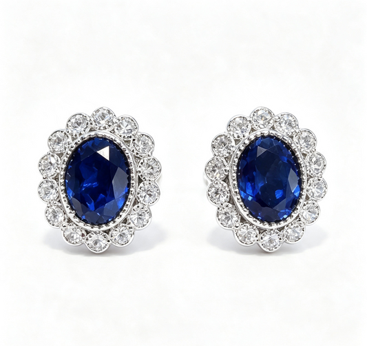 Atelier Gemstone 3 Carat Oval Cut Lab Grown Sapphire Earring,1.5ct each piece in 925 Sterling Silver