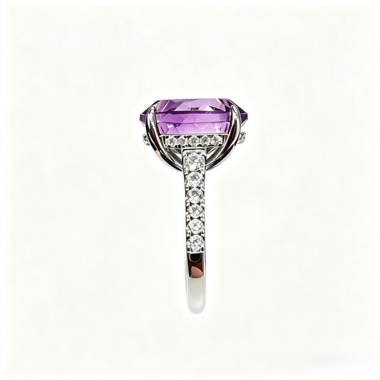Atelier Gemstone 8 Carat Oval Cut Natural Amethyst Hidden Crown Ring in 925 Sterling Silver