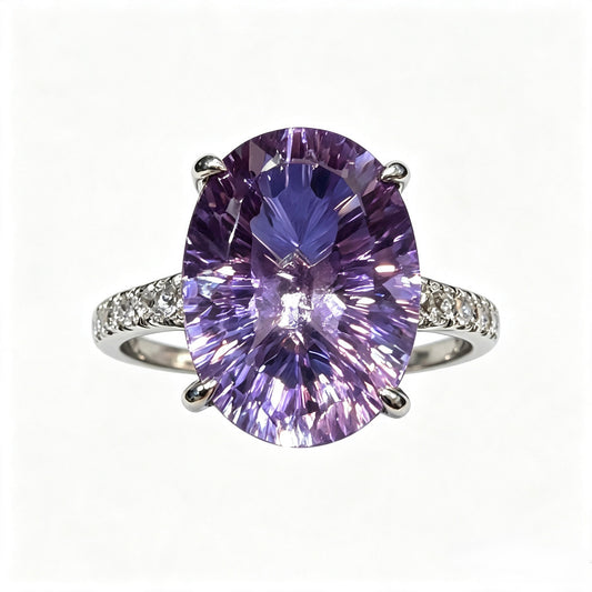 Atelier Gemstone 8 Carat Oval Cut Natural Amethyst Hidden Crown Ring in 925 Sterling Silver
